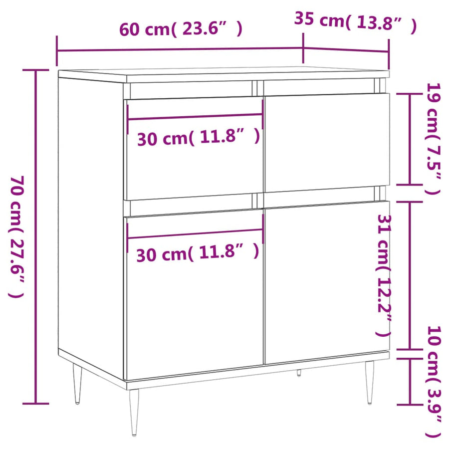 Dressoir 60X35X70 Cm Bewerkt Hout Kleurig Gerookt eiken