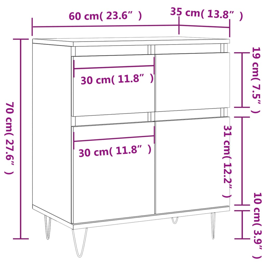 Dressoir 60X35X70 Cm Bewerkt Hout Wit
