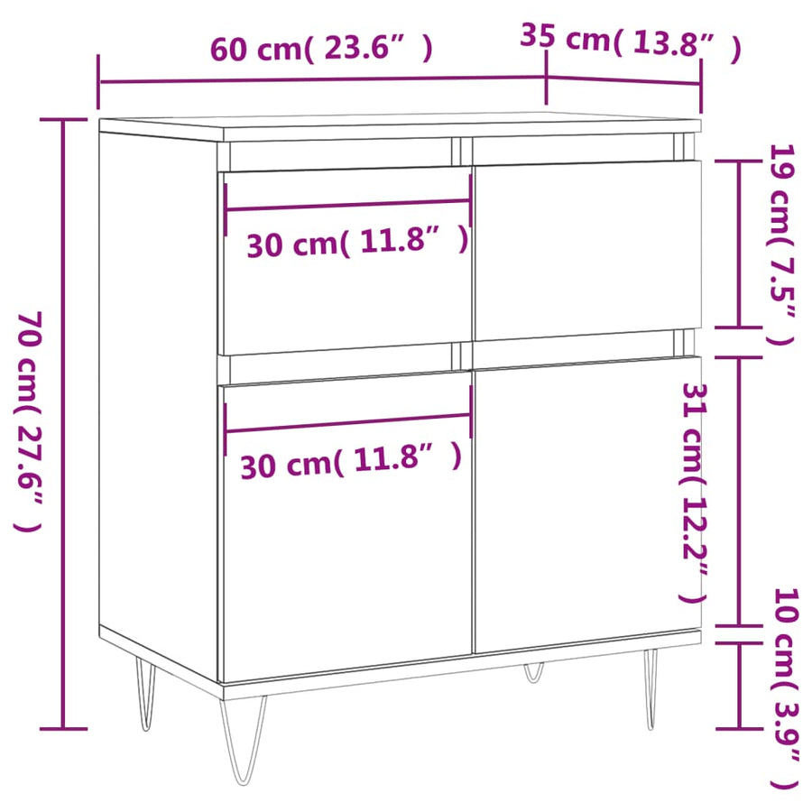 Dressoir 60X35X70 Cm Bewerkt Hout Eikenkleurig Grijs sonoma