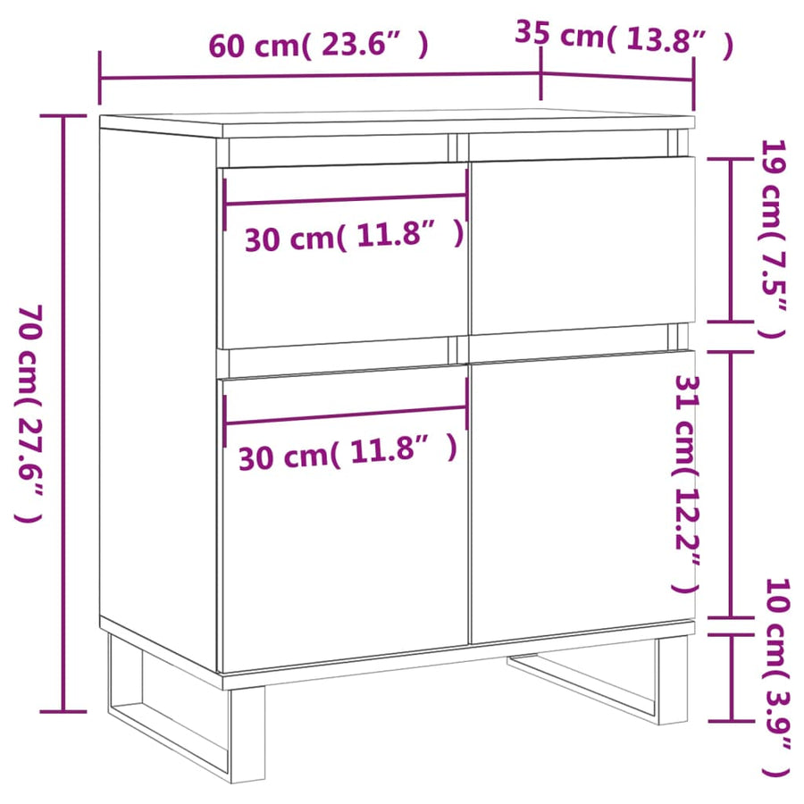 Dressoir 60X35X70 Cm Bewerkt Hout Kleurig Gerookt eiken