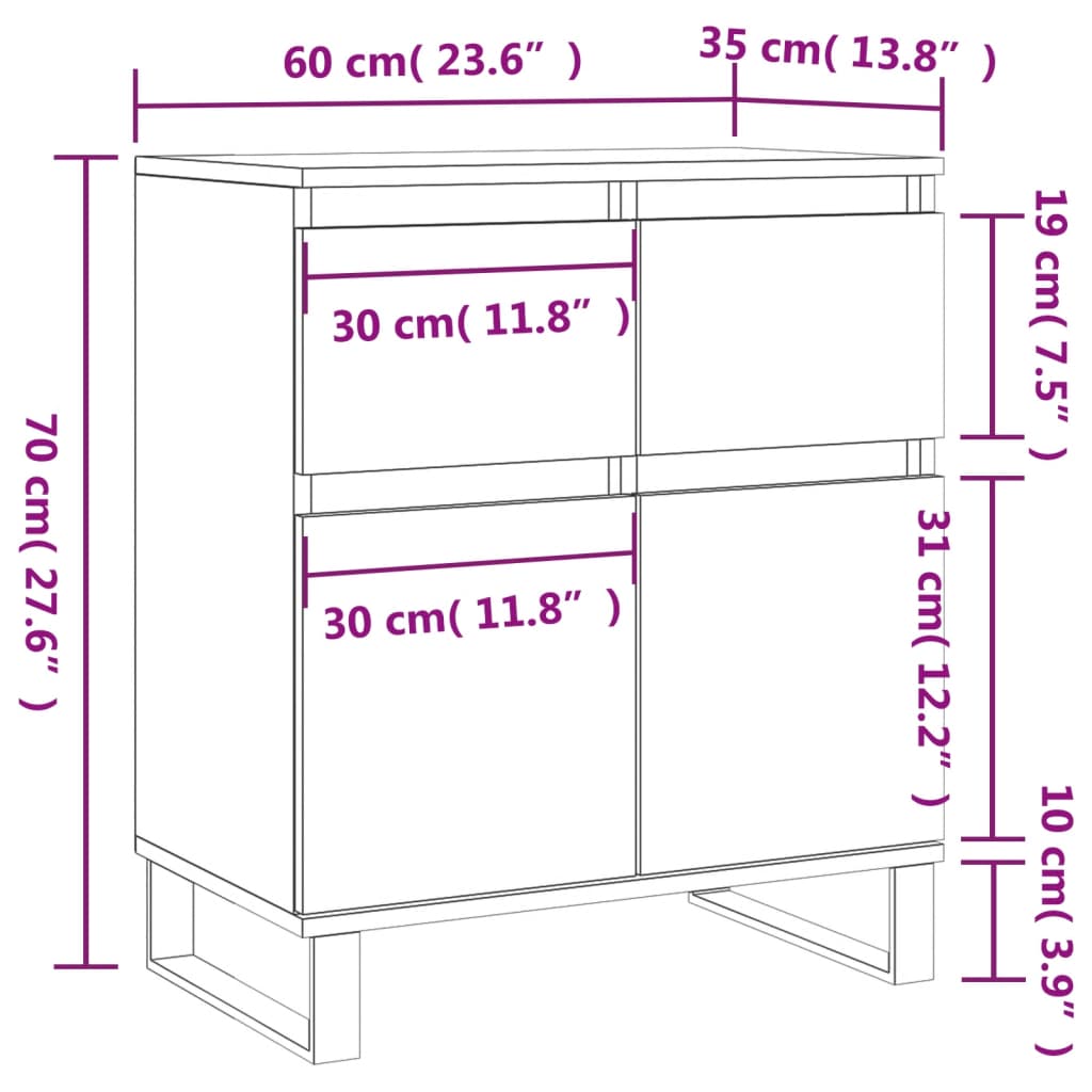 Dressoir 60x35x70 cm bewerkt hout grijs sonoma eikenkleurig