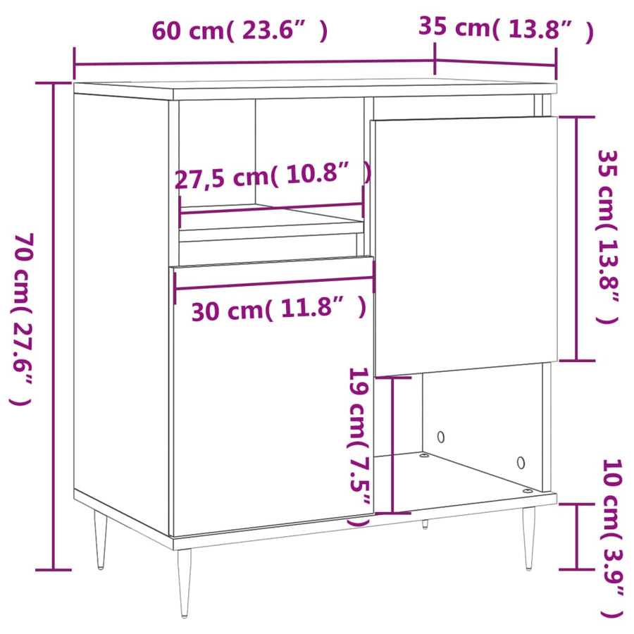 Dressoir 60x35x70 cm bewerkt hout betongrijs