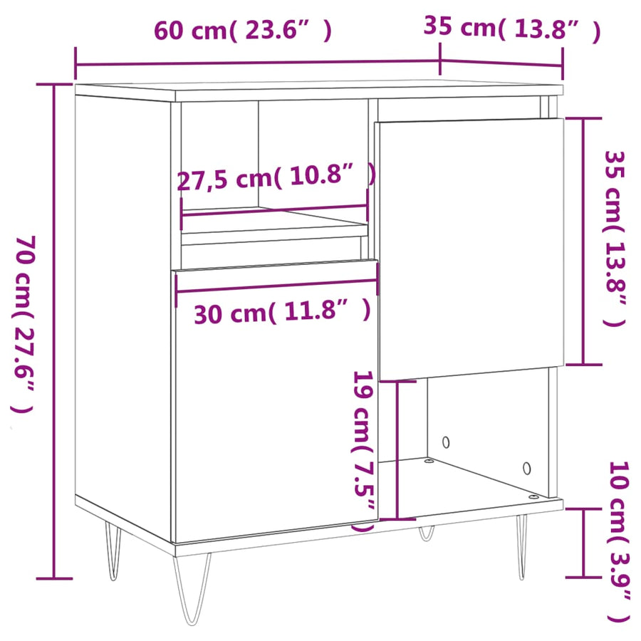 Dressoir 60X35X70 Cm Bewerkt Hout Betongrijs