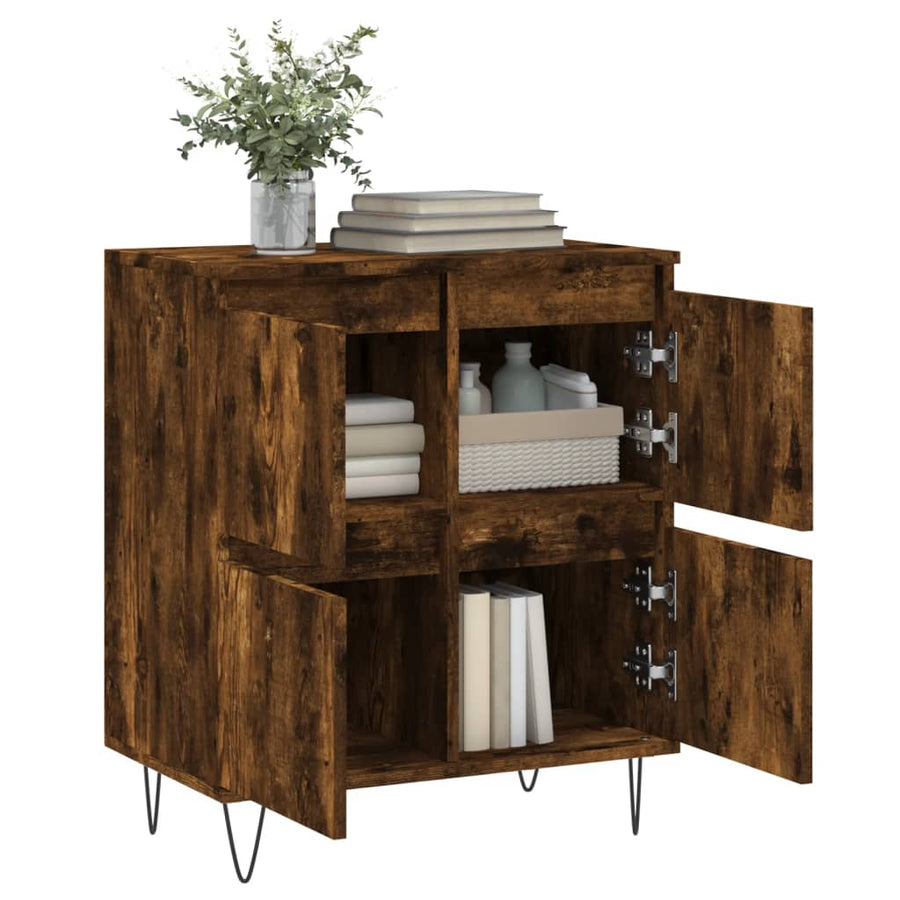 Dressoir 60X35X70 Cm Bewerkt Hout Gerookt Eikenkleurig