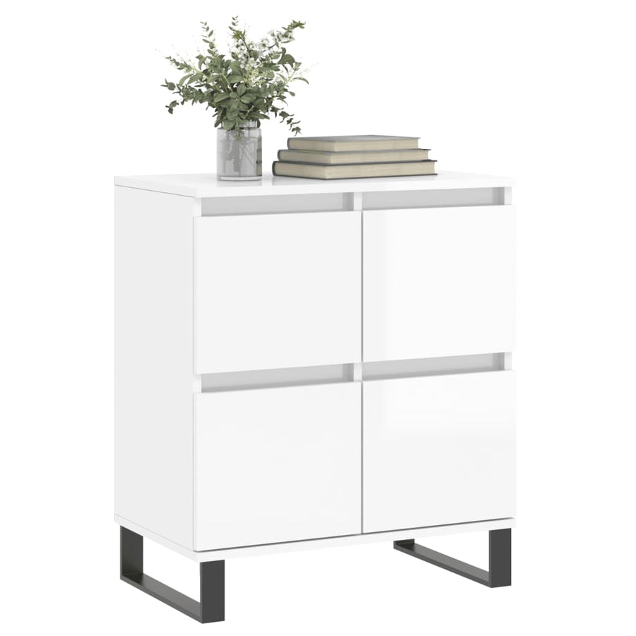 Dressoir 60X35X70 Cm Bewerkt Hout Hoogglans Wit
