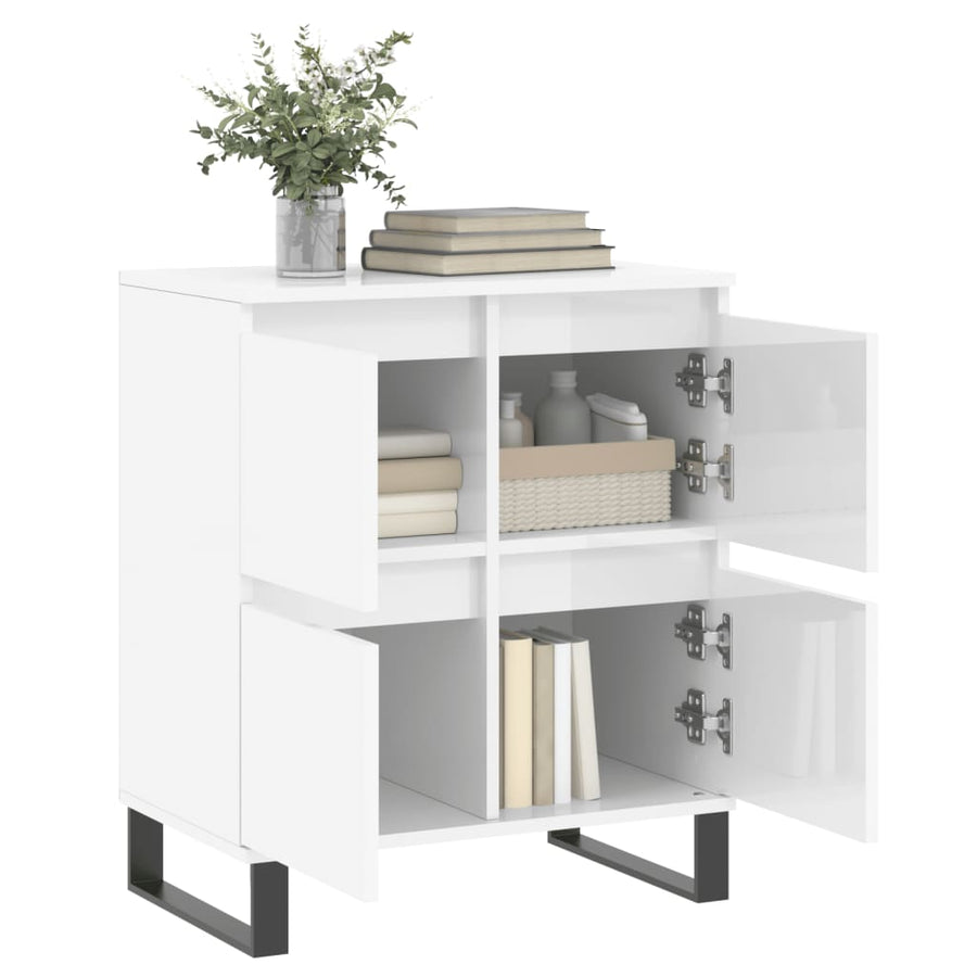 Dressoir 60X35X70 Cm Bewerkt Hout Hoogglans Wit