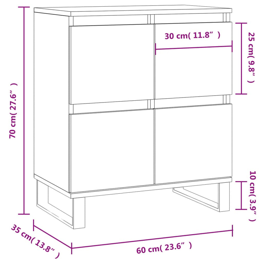 Dressoir 60X35X70 Cm Bewerkt Hout Hoogglans Wit