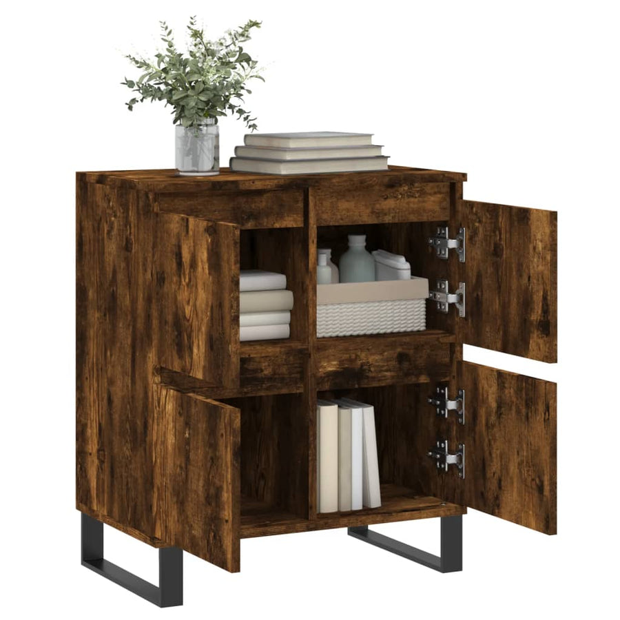 Dressoir 60X35X70 Cm Bewerkt Hout Gerookt Eikenkleurig