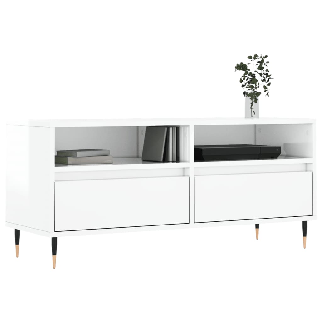Tv-Meubel 00X34,5X44,5 Cm Bewerkt Hout Hoogglans wit