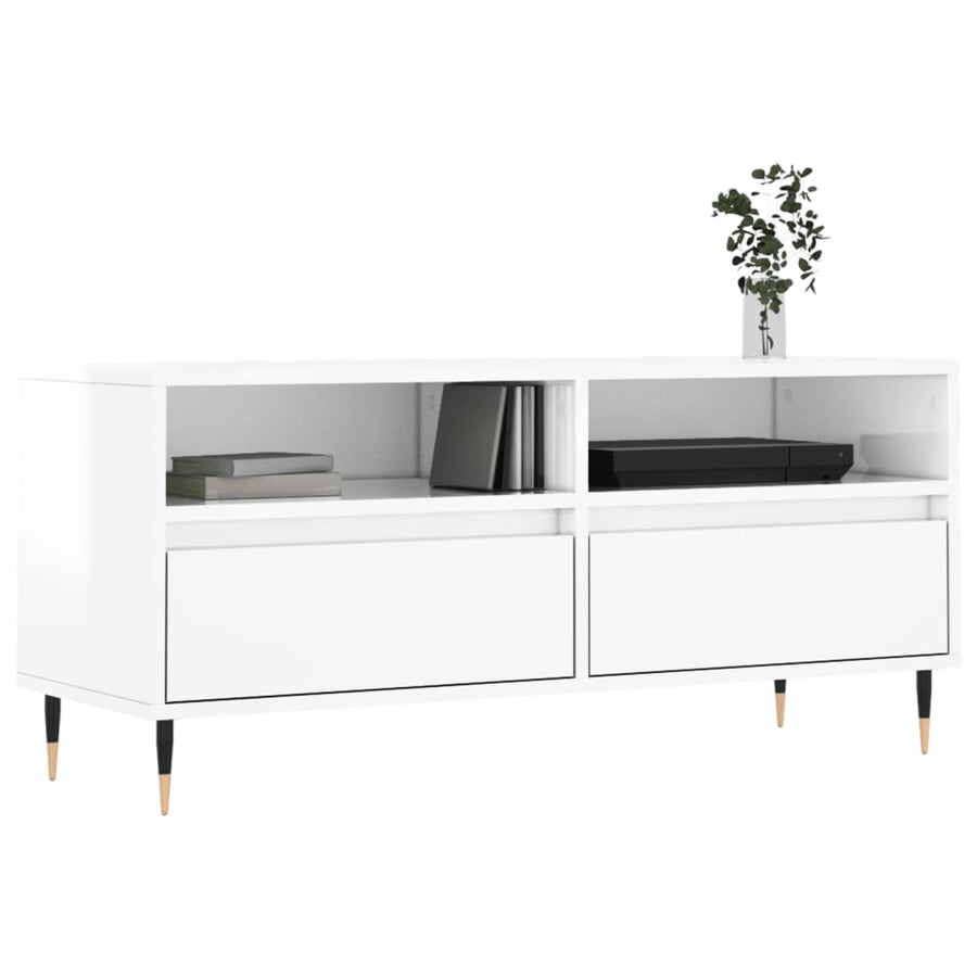 Tv-Meubel 00X34,5X44,5 Cm Bewerkt Hout Hoogglans wit