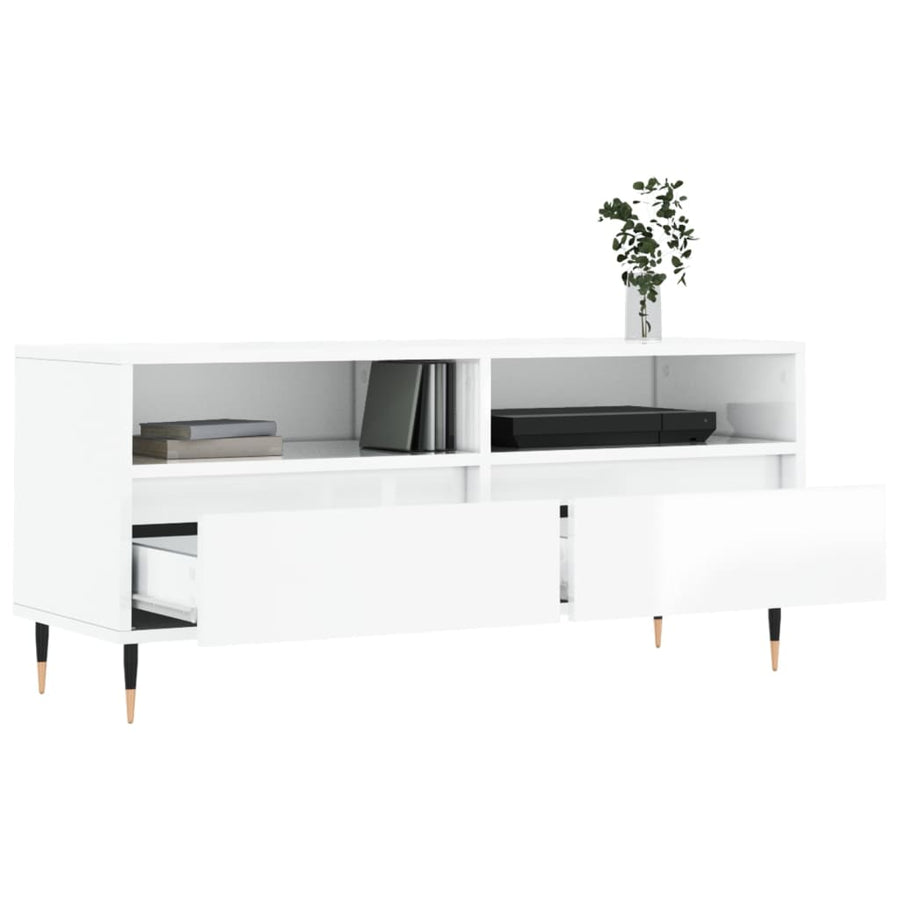 Tv-Meubel 00X34,5X44,5 Cm Bewerkt Hout Hoogglans wit