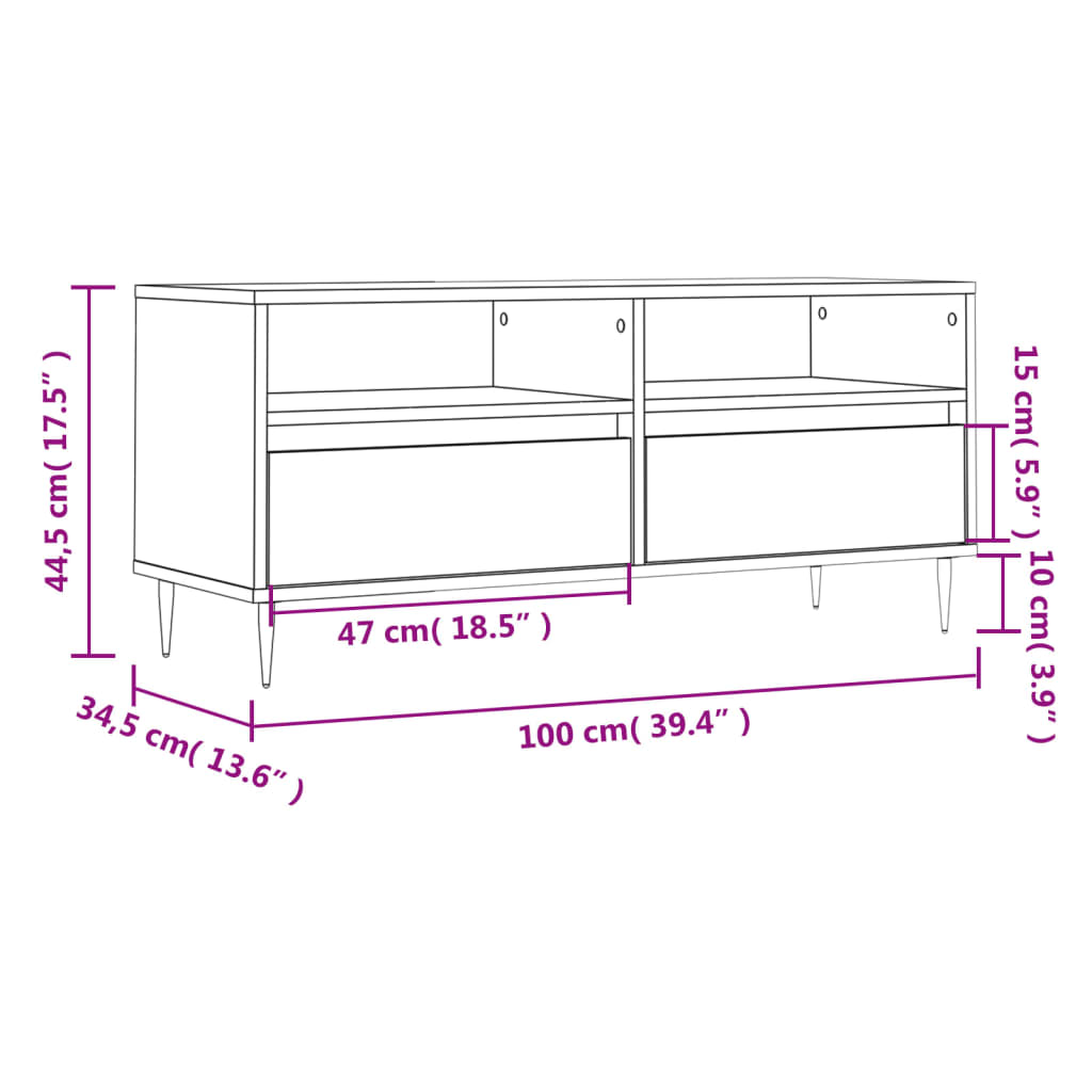 Tv-Meubel 100X34,5X44,5 Cm Bewerkt Hout Kleurig Sonoma eiken