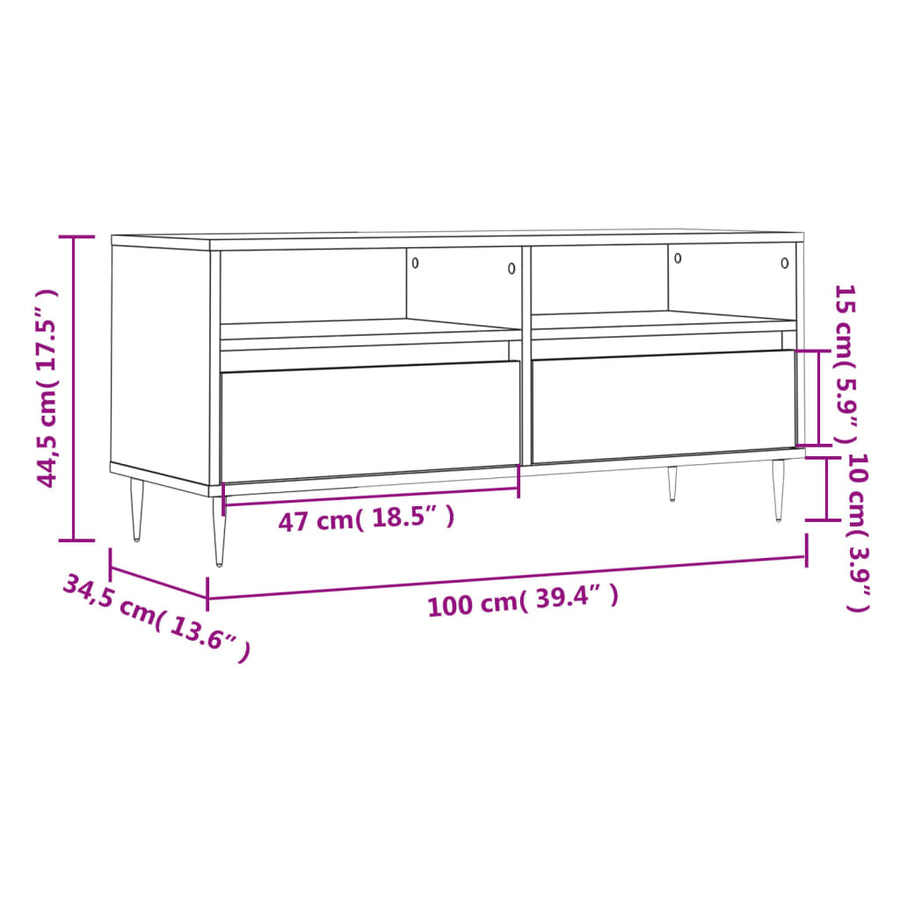 Tv-Meubel 100X34,5X44,5 Cm Bewerkt Hout Kleurig Sonoma eiken