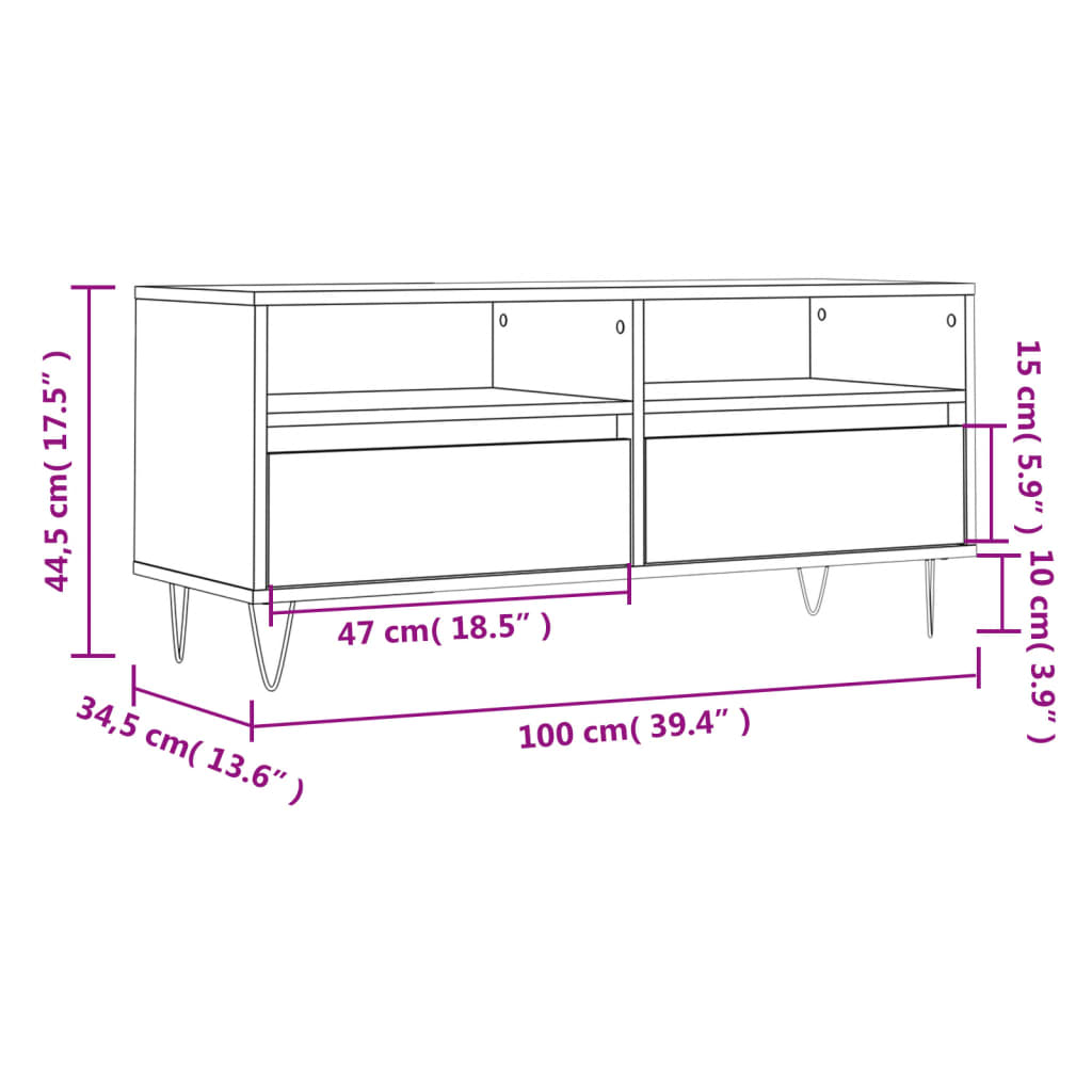 Tv-Meubel 00X34,5X44,5 Cm Bewerkt Hout Kleurig Gerookt eiken