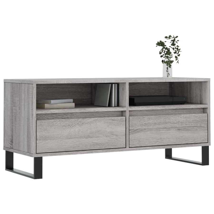Tv-Meubel 100X34,5X44,5 Cm Bewerkt Hout Eikenkleur Grijs sonoma