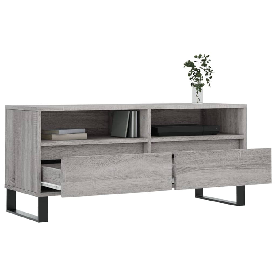 Tv-Meubel 100X34,5X44,5 Cm Bewerkt Hout Eikenkleur Grijs sonoma