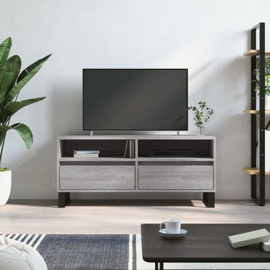 Tv-Meubel 100X34,5X44,5 Cm Bewerkt Hout Eikenkleur Grijs sonoma