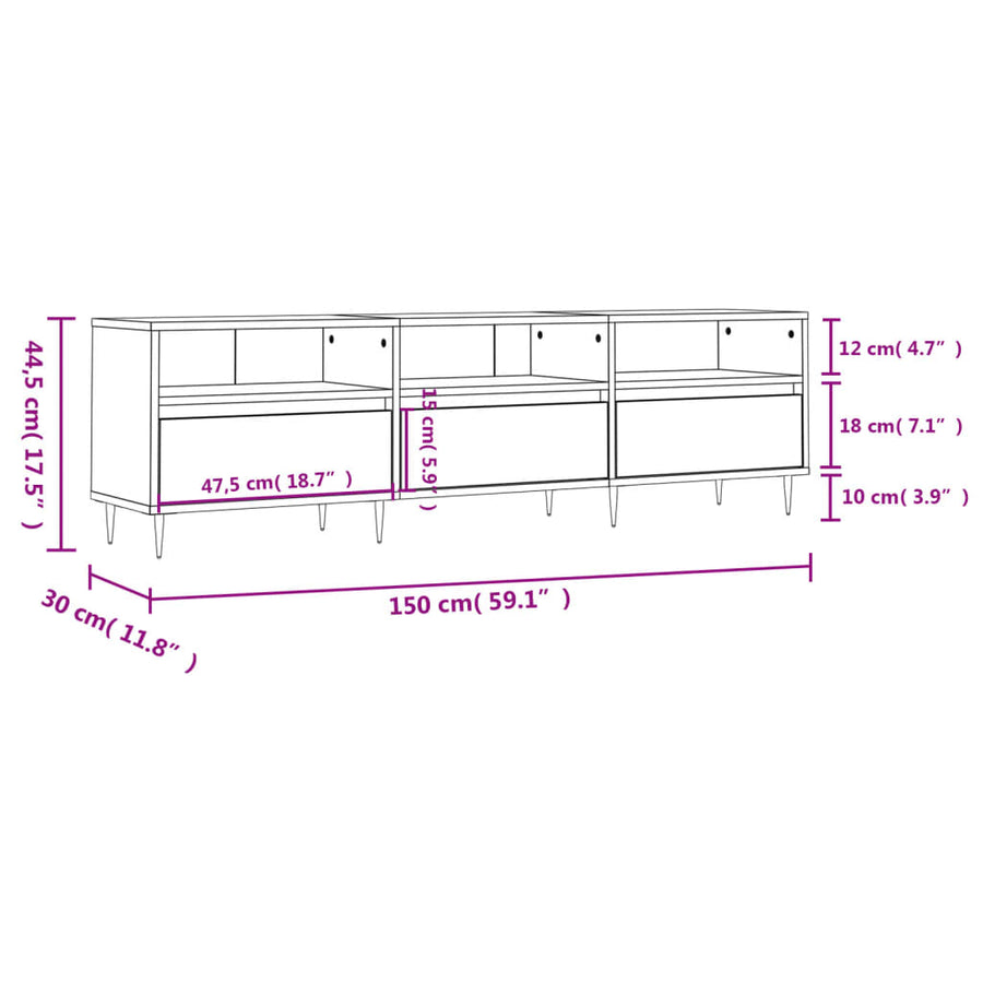 Tv-Meubel 150X30X44,5 Cm Bewerkt Hout Kleurig Sonoma eiken