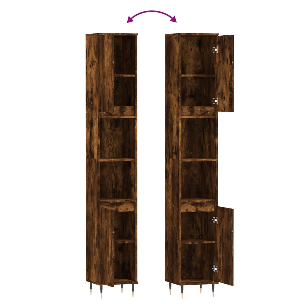 Badkamerkast 30X30X90 Cm Bewerkt Hout Kleurig Gerookt eiken