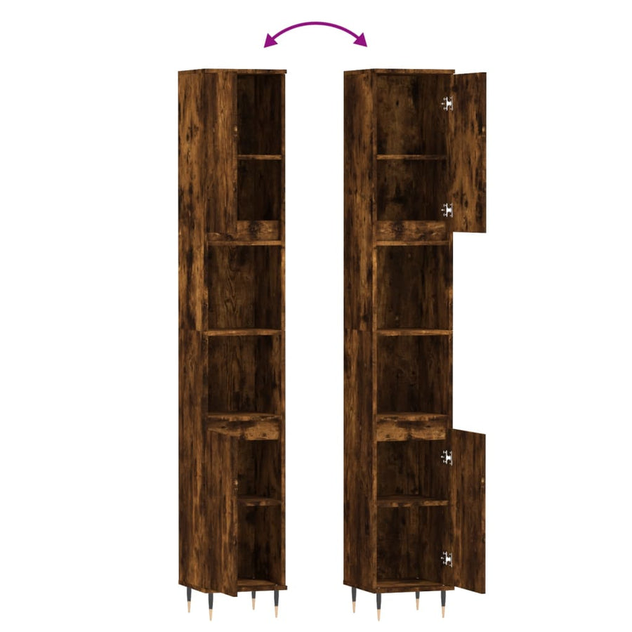 Badkamerkast 30X30X90 Cm Bewerkt Hout Kleurig Gerookt eiken