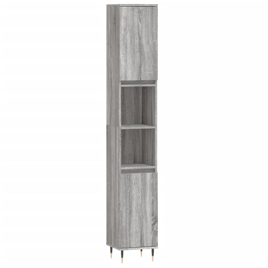 Badkamerkast 30X30X90 Cm Bewerkt Hout Eikenkleur Grijs sonoma