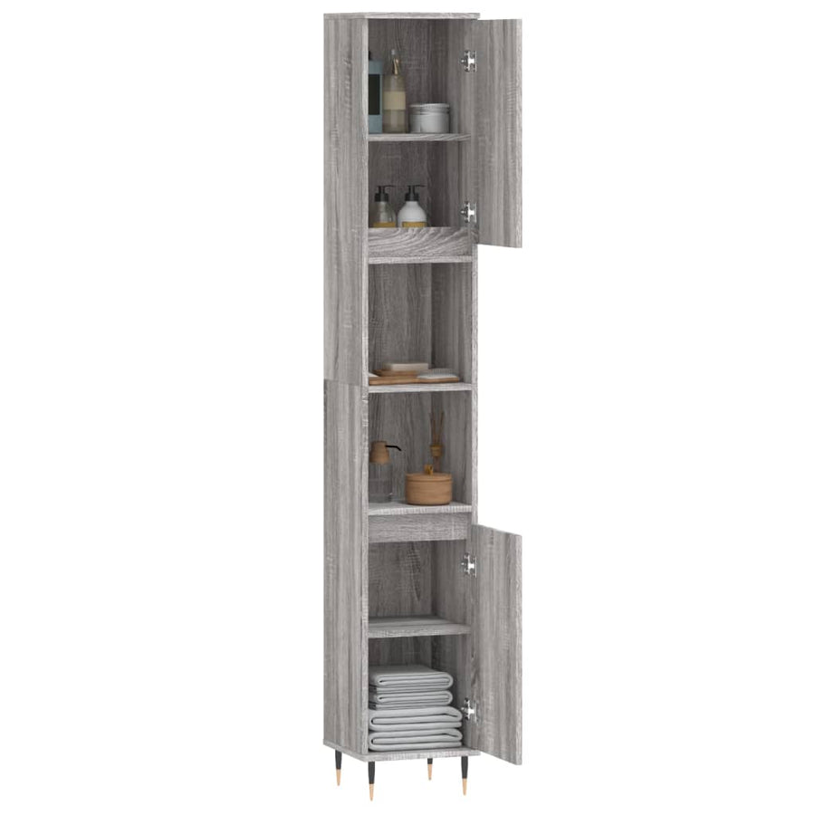 Badkamerkast 30X30X90 Cm Bewerkt Hout Eikenkleur Grijs sonoma