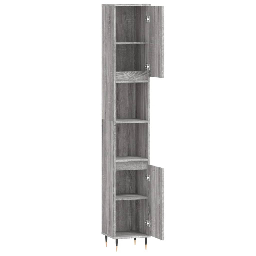 Badkamerkast 30X30X90 Cm Bewerkt Hout Eikenkleur Grijs sonoma