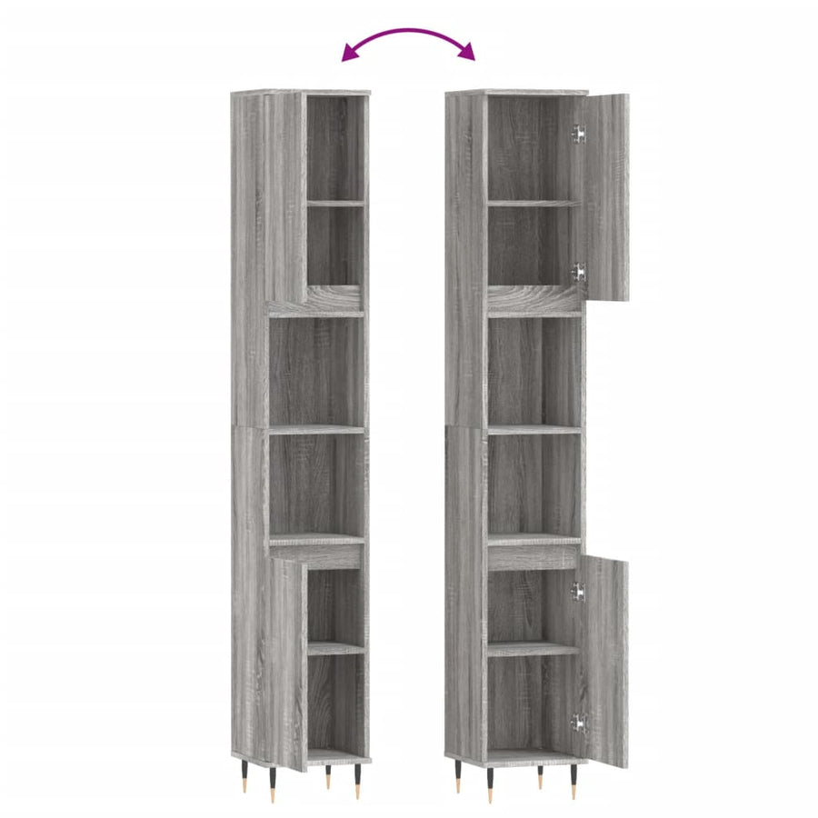 Badkamerkast 30X30X90 Cm Bewerkt Hout Eikenkleur Grijs sonoma