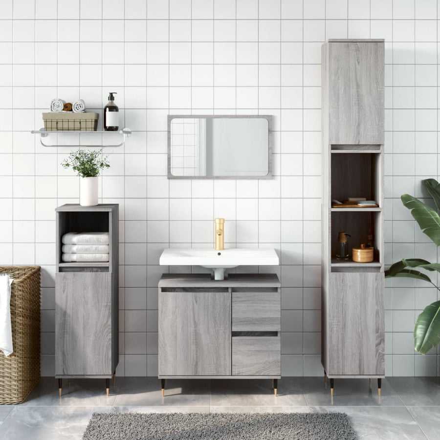 Badkamerkast 30X30X90 Cm Bewerkt Hout Eikenkleur Grijs sonoma