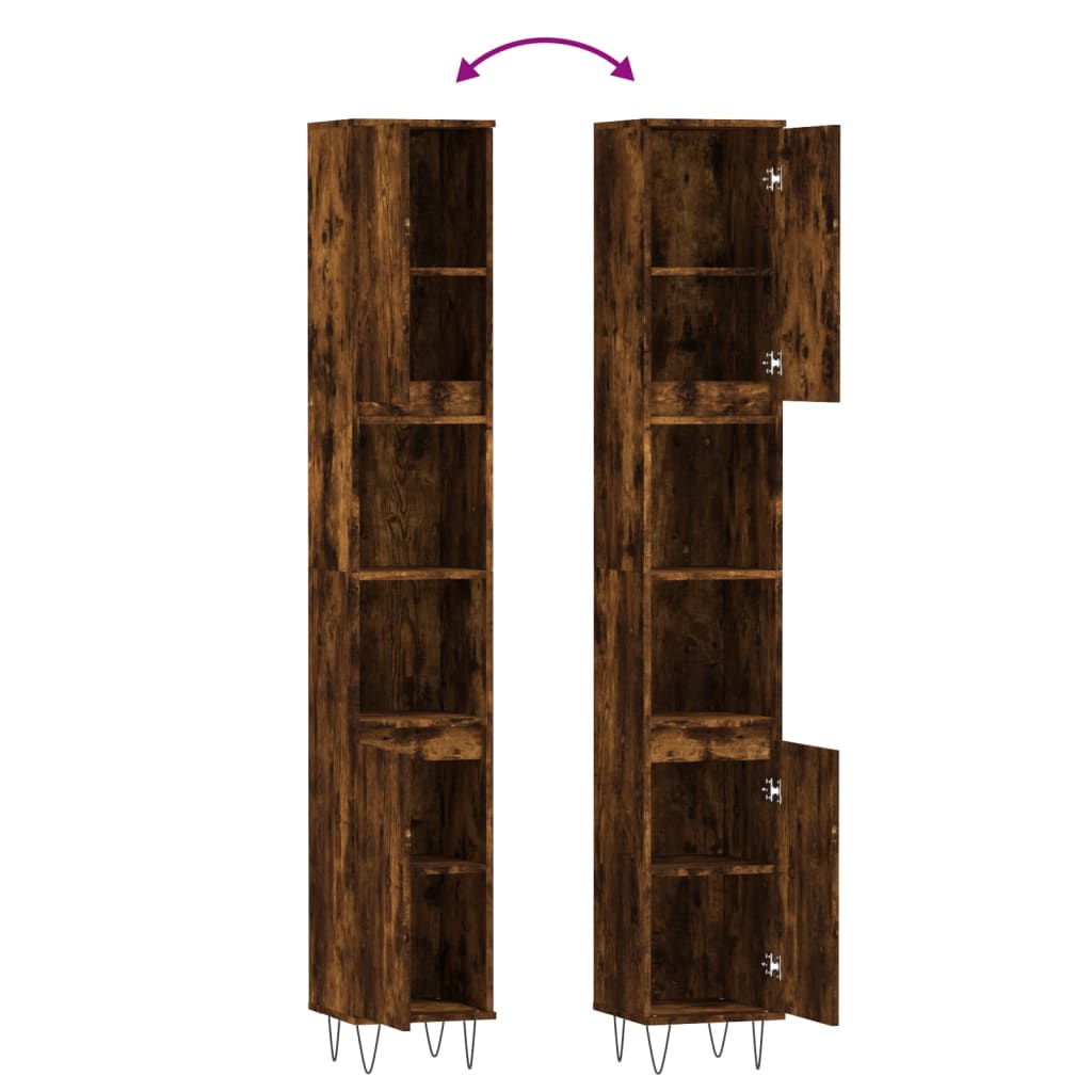 Badkamerkast 30X30X90 Cm Bewerkt Hout Kleurig Gerookt eiken
