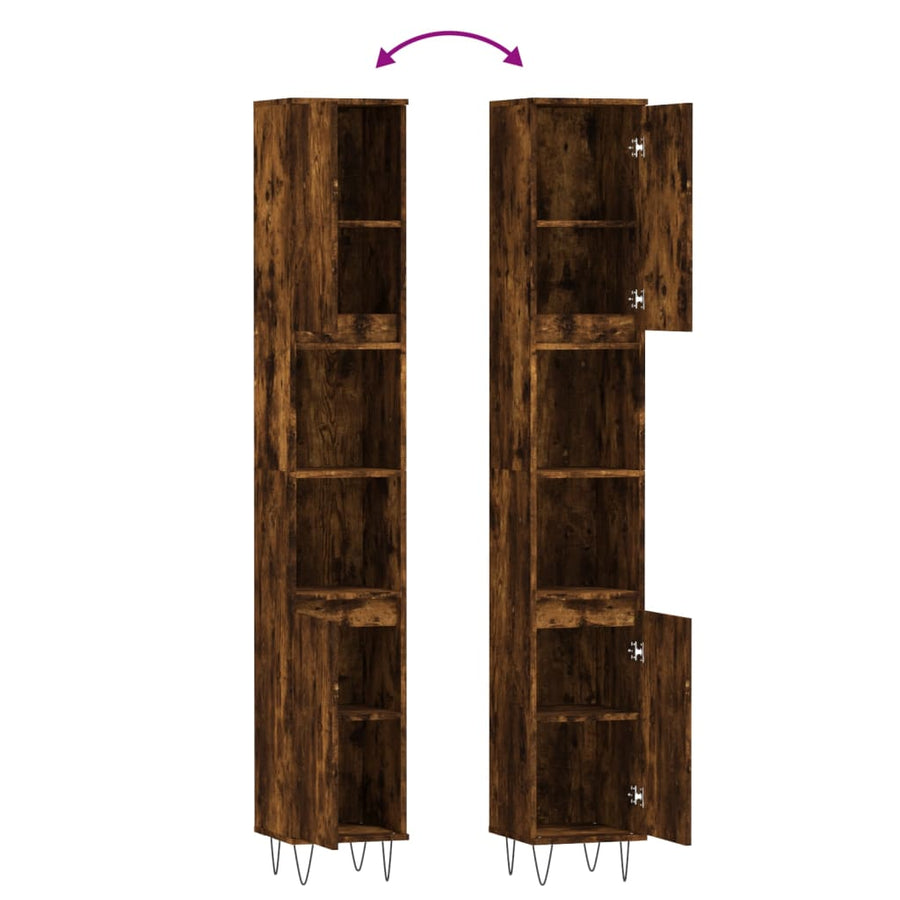 Badkamerkast 30X30X90 Cm Bewerkt Hout Kleurig Gerookt eiken
