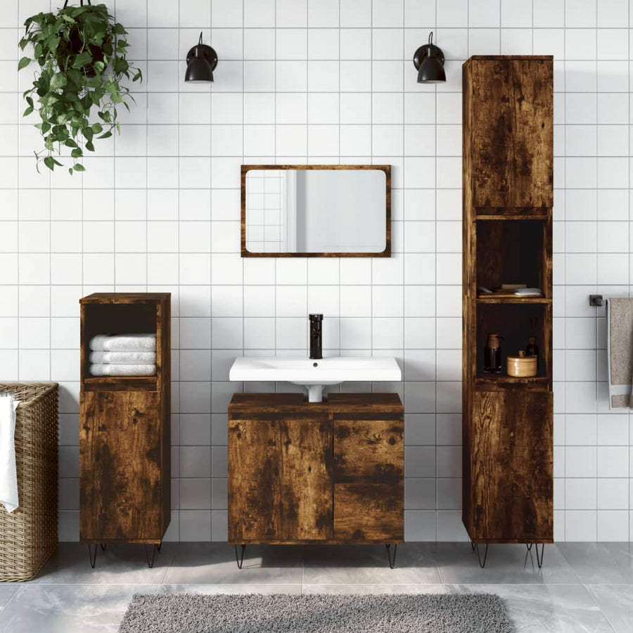 Badkamerkast 30X30X90 Cm Bewerkt Hout Kleurig Gerookt eiken