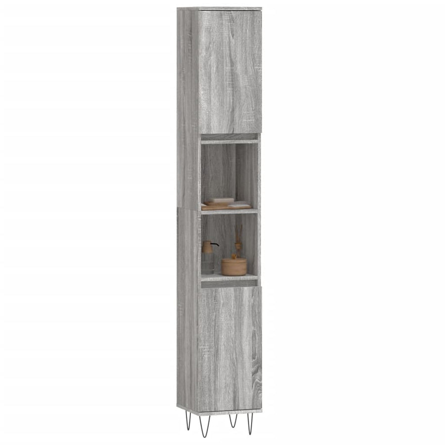 Badkamerkast 30X30X90 Cm Bewerkt Hout Eikenkleur Grijs sonoma