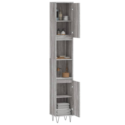 Badkamerkast 30X30X90 Cm Bewerkt Hout Eikenkleur Grijs sonoma