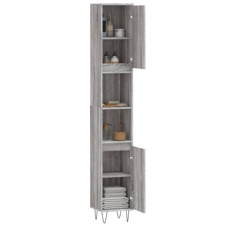 Badkamerkast 30X30X90 Cm Bewerkt Hout Eikenkleur Grijs sonoma