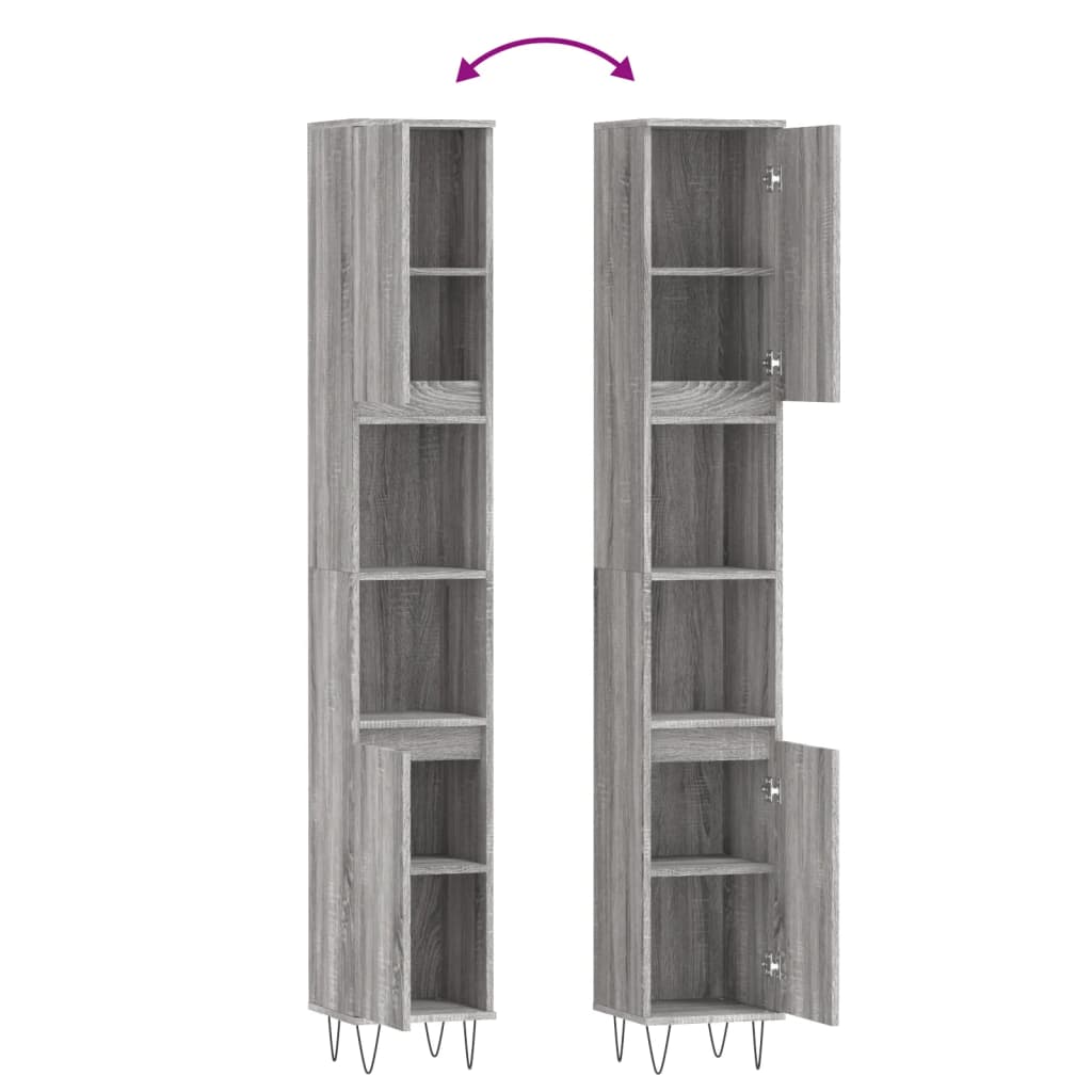Badkamerkast 30X30X90 Cm Bewerkt Hout Eikenkleur Grijs sonoma