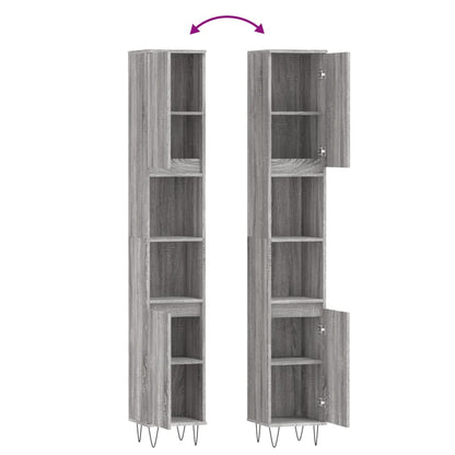 Badkamerkast 30X30X90 Cm Bewerkt Hout Eikenkleur Grijs sonoma