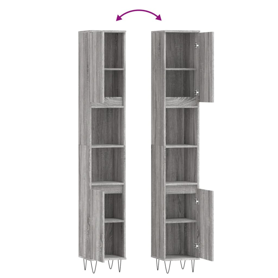 Badkamerkast 30X30X90 Cm Bewerkt Hout Eikenkleur Grijs sonoma
