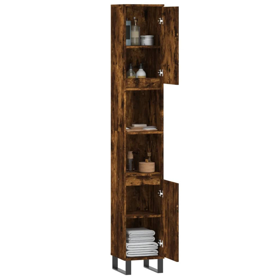 Badkamerkast 30X30X90 Cm Bewerkt Hout Kleurig Gerookt eiken