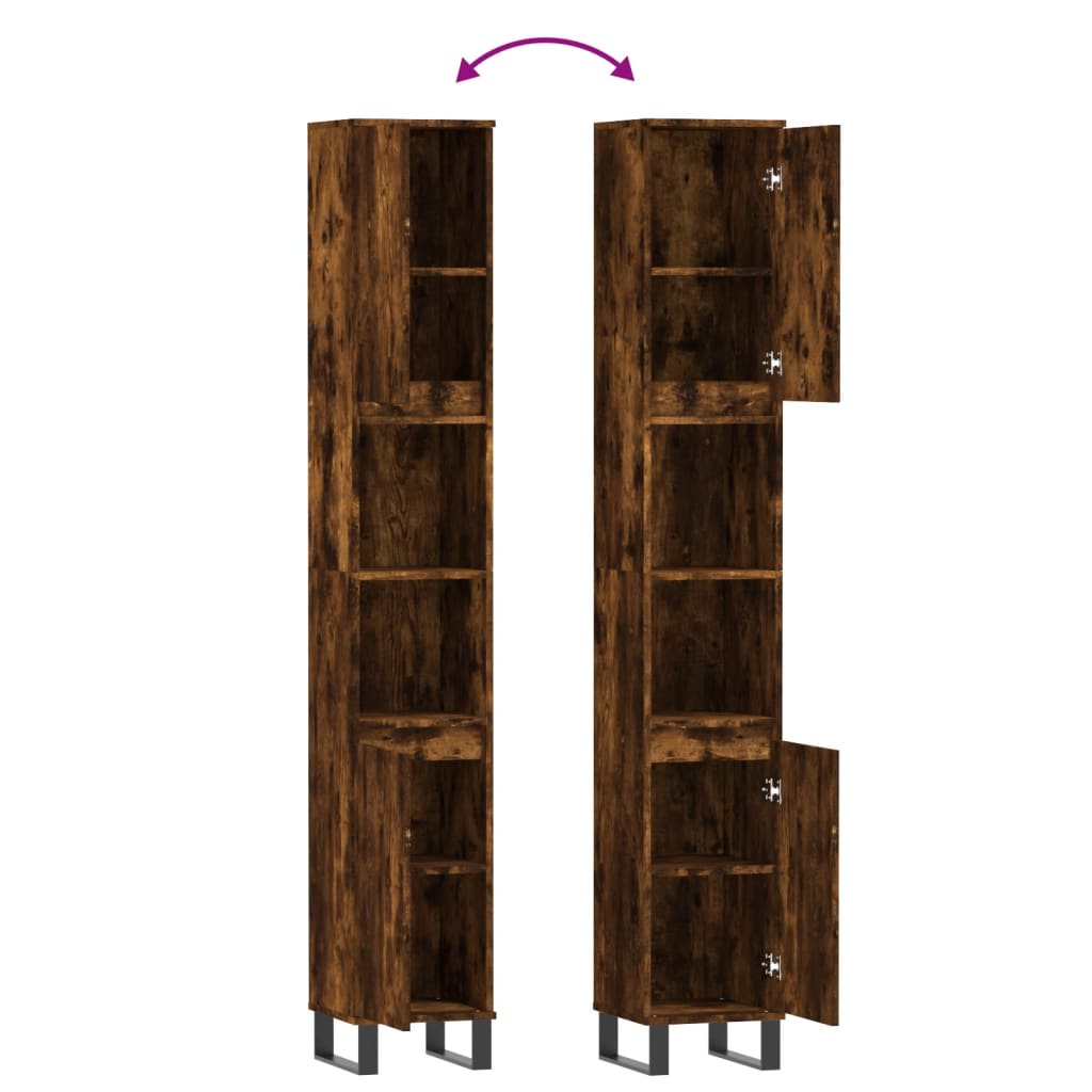 Badkamerkast 30X30X90 Cm Bewerkt Hout Kleurig Gerookt eiken
