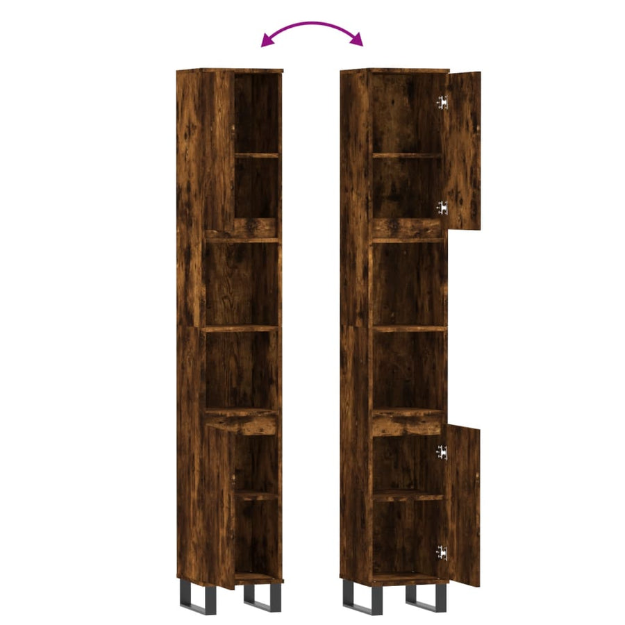 Badkamerkast 30X30X90 Cm Bewerkt Hout Kleurig Gerookt eiken