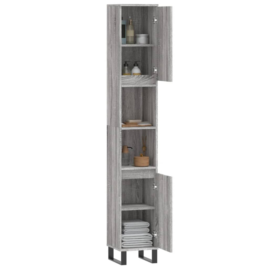 Badkamerkast 30X30X90 Cm Bewerkt Hout Eikenkleur Grijs sonoma