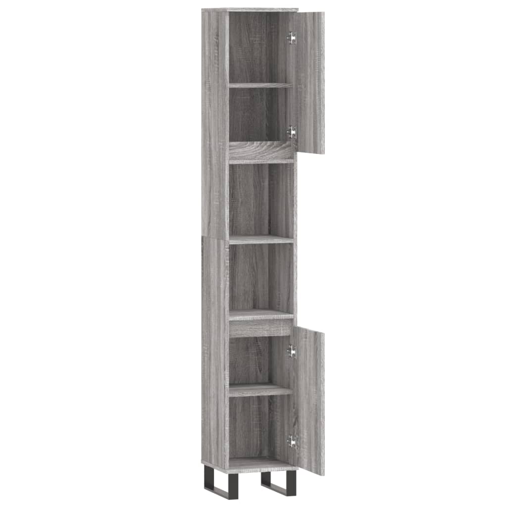 Badkamerkast 30X30X90 Cm Bewerkt Hout Eikenkleur Grijs sonoma
