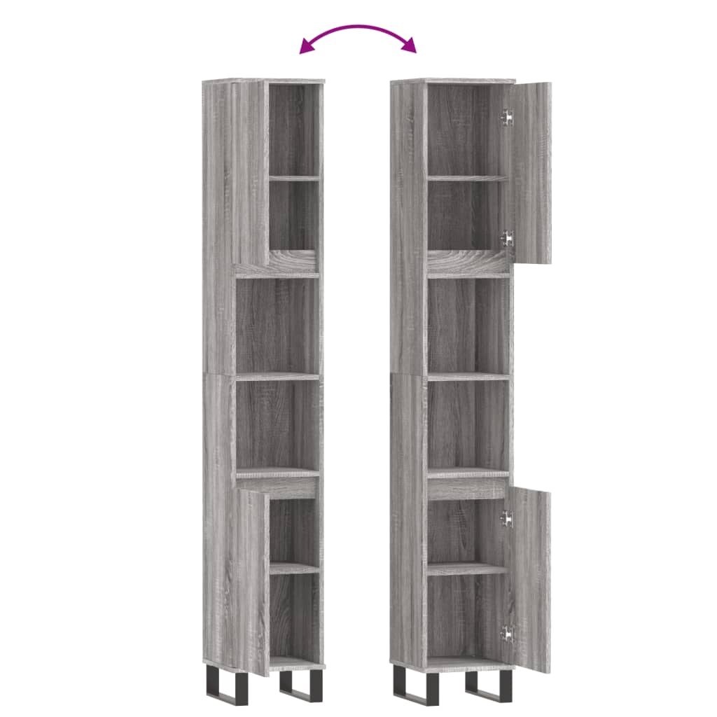 Badkamerkast 30X30X90 Cm Bewerkt Hout Eikenkleur Grijs sonoma