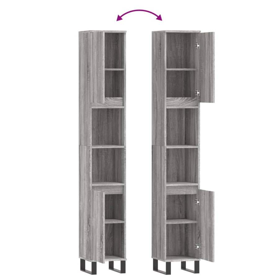 Badkamerkast 30X30X90 Cm Bewerkt Hout Eikenkleur Grijs sonoma
