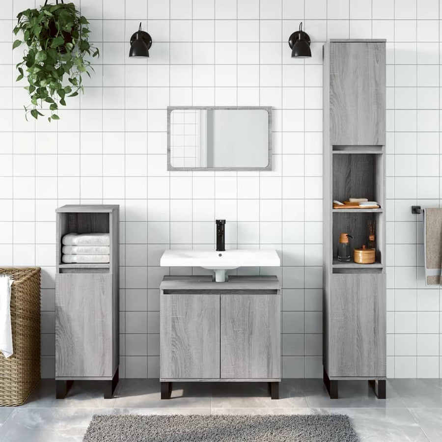 Badkamerkast 30X30X90 Cm Bewerkt Hout Eikenkleur Grijs sonoma