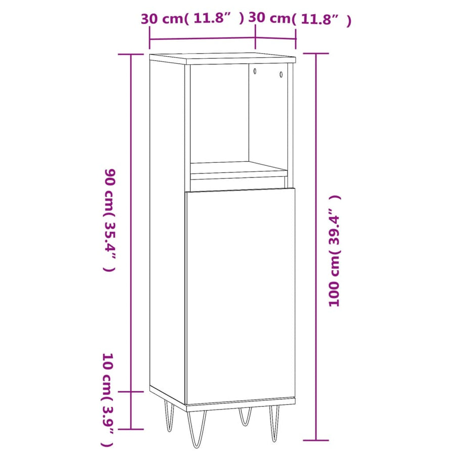 Badkamerkast 30X30X00 Cm Bewerkt Hout Eikenkleur Grijs sonoma