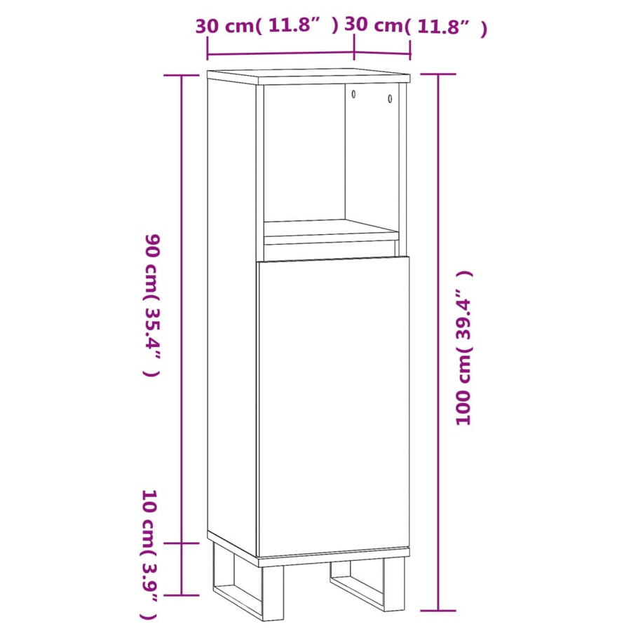 Badkamerkast 30X30X00 Cm Bewerkt Hout Eikenkleur Grijs sonoma