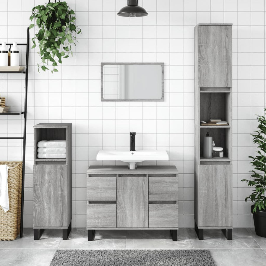 Badkamerkast 30X30X00 Cm Bewerkt Hout Eikenkleur Grijs sonoma