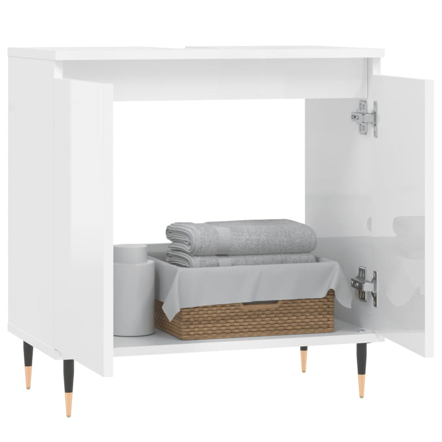 Badkamerkast 58X33X60 Cm Bewerkt Hout Hoogglans wit